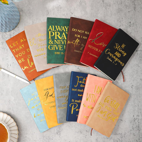 TaoBary 12 Pcs Christian Gift Inspirational Leather Journal Bible Verse Notebook Bulk Notepad for Pastor Men Women
