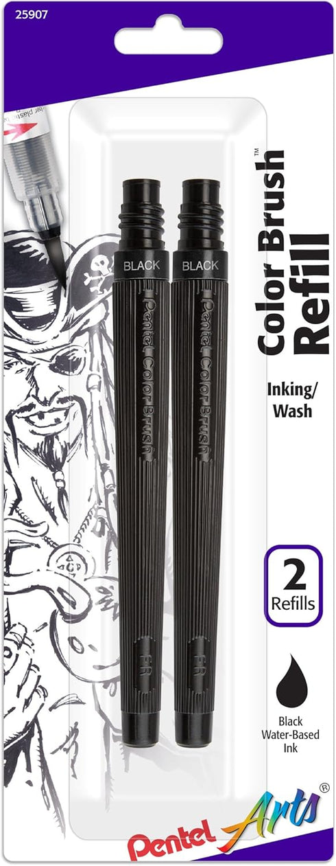 Pentel Arts Color Brush Refills, Black Ink, Pack of 2