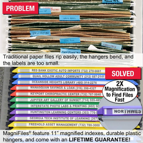 Ultimate Office MagniFile Hanging File Folders, V-Bottom Letter Size, Set of 10 Frost with Magnified Indexes