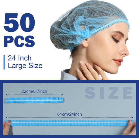 24" 50PCS LEOBRO Hair Net, Hair Nets for Food Service Workers, Hairnets for Foodservice, Kitchen Hair Nets for Women