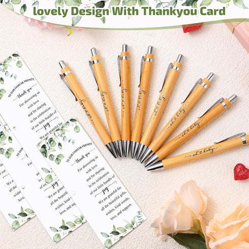 Yeaqee 25 Sets Woodland Safari Baby Shower Gifts, Bamboo Pens, Gender Reveal Greeting Cards, Souvenirs