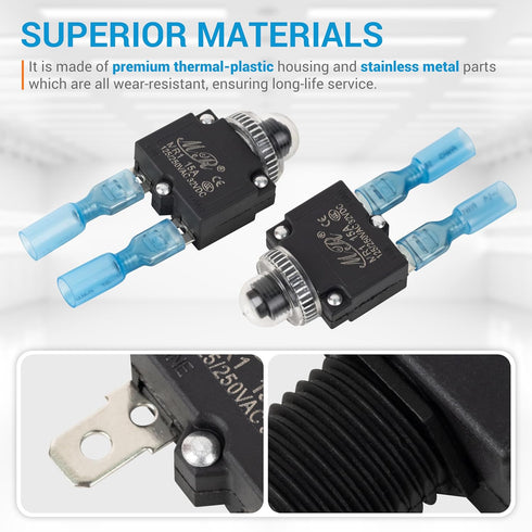 BlueStars 5 Packs 15Amp Thermal Circuit Breaker 125/250V AC 32V DC - Overload Protector with Push Button Manual Reset