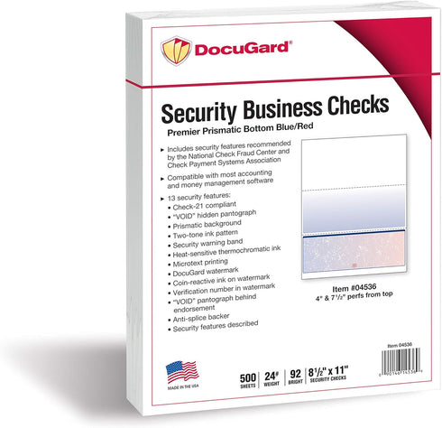 DocuGard Blue/Red Prismatic Bottom Check - 8.5 x 11 Inches, 24 lb, 500 Sheets, 1 Check Per Sheet