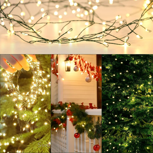 Operated,20Ft 200LED White,2 Pack FairyGlim Outdoor Fairy Lights Battery Green Copper Wire Cluster Lights