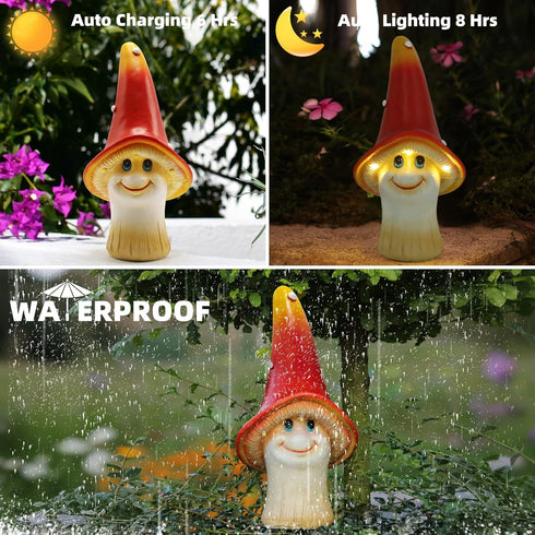 Solar Garden Large Mushroom Decor Outdoor Statue - Mushroom with LED Waterproof Sculptures Lights, Cute Mushroom