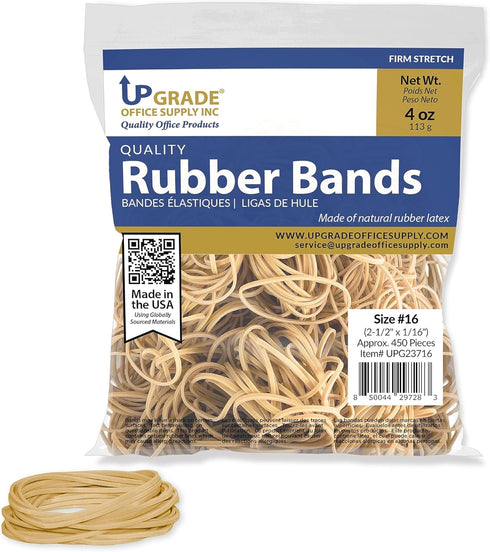 Upgrade Office Supply UPG23716 Rubber Bands, Size #16 (2-1/2" x 1/16"), 1/4 lb. Bag, Approx. 450 Bands, Natural