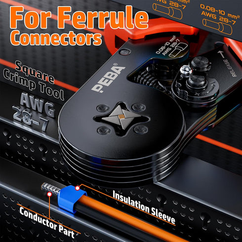 28-7 21 (8/9/10/12mm), Set PEBA Ferrule Crimping Tool Kit, AWG Self-Adjusting Ratchet Wire Crimper with Sizes Tinned