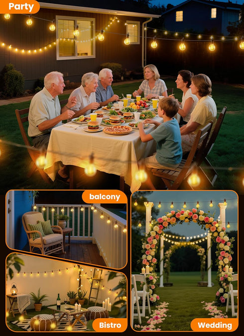 50FT 25 2200K Outdoor String Patio Lights, LED Patio Lights Waterproof, Connectable Shatterproof Hanging Outside String