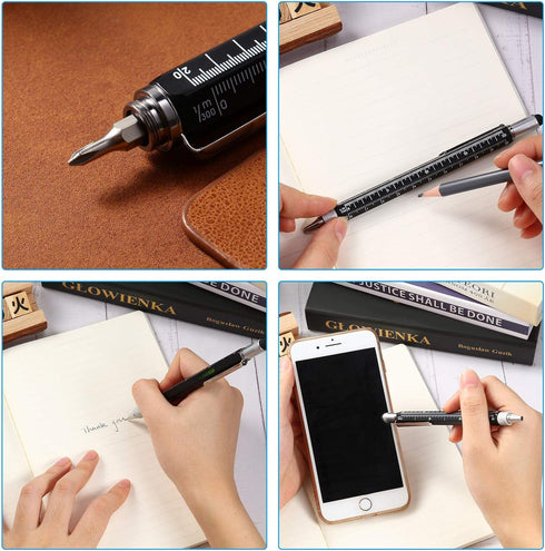 Zonon 3 Pieces Present Pen for Men, Multi-Tool 6 in 1 Mini Ballpoint with Refills for Graduation (Black, Yellow, Silver)