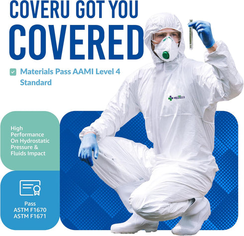 6 Medtecs Hazmat Suits - Sizes Options - Disposable Coveralls Suit, Medical Protective Coverall PPE Hazmat Suits