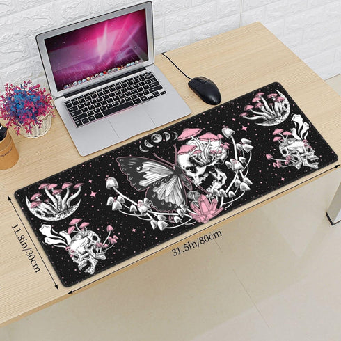 Skull Hippie Mushroom Moth Moon Gaming Mouse Pad XL, Large Extended Desk Pad, Long Nonslip Rubber Mat