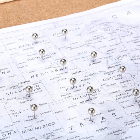 Map Tacks Push Pins, Small Size 300 Packs (Silver, 1/5 Inch)