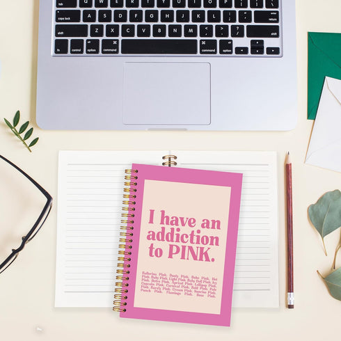BearCake Preppy Pink Notebook, Pink Journal, Aesthetic Office Supplies, Hardcover Spiral Notebook 5.5x8.3, Desk