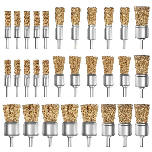 ATOPLEE 30pcs Brass Coated Wire Brush Wheel & Cup Brush Set with
