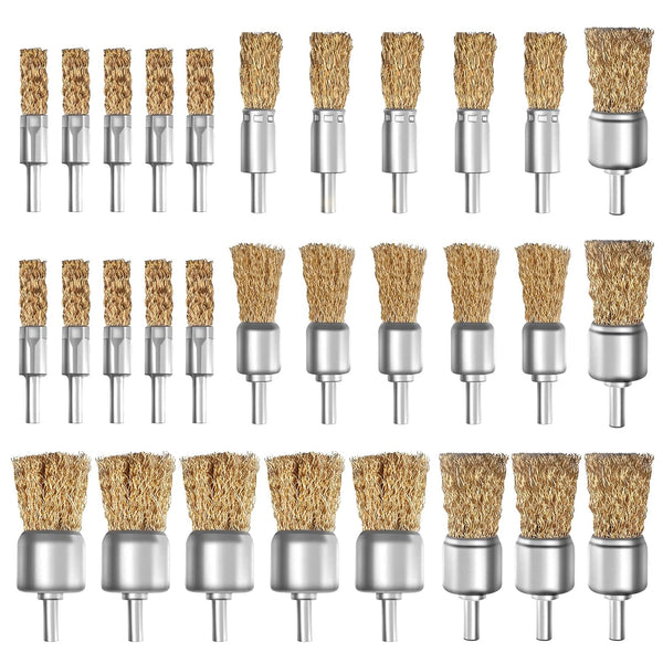 ATOPLEE 30pcs Brass Coated Wire Brush Wheel & Cup Brush Set with