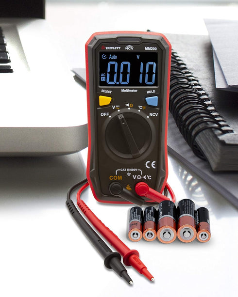 Triplett MM200 Compact 4000 Count Multimeter for AC/DC Voltage, Resistance, Temperature, Continuity, Black