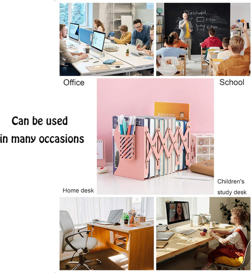 Expandable Metal Bookends - Adjustable Book Ends for Heavy Books, Desk Organizer Holder for Home and School