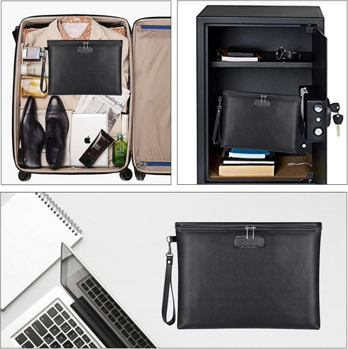 ZOOPIP Fireproof Document Bag with Lock, 14.3"x10.2" Waterproof Money Bag with Zipper Closure for A4 Documents