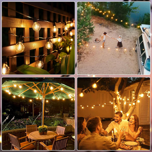 60FT Dimmable 3Modes 25 2 Bulb, G40 Ollny Solar Lights Outdoor, Waterproof Remote Control Timers String Light with LED