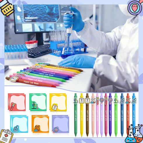 Jiytivity 24 Set 12 12 Pcs Laboratory Week Appreciation Gift Include Ballpoint Pens Sticky Notes for National Medical