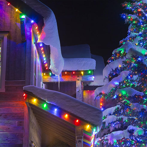 C6 33ft 100 29V 8 WATERGLIDE Christmas Lights, LED Faceted String Lights Green Wire Fairy Lights with Safe Adaptor