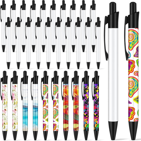 Yexiya Sublimation Blank Heat Transfer Ballpoint Pen, White Aluminum, Customized Clip, 20 Sets for School Supplies