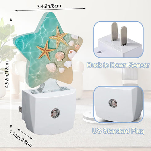 Summer Night Light,Beach Starfish Shell Plug into Wall with Dusk to Dawn Light Sensors,Coastal Warm Star Nightlights