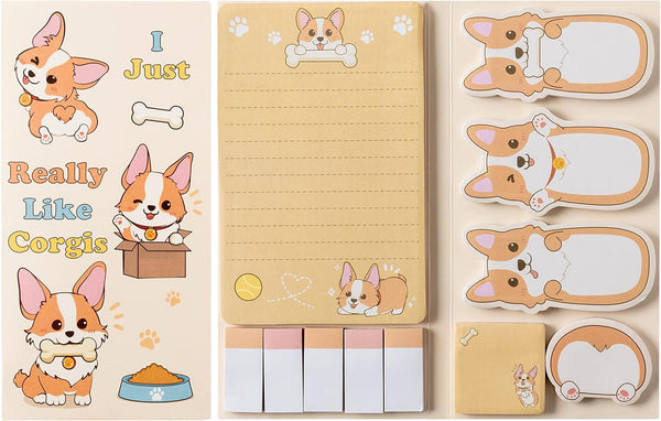 I Just Really Like Corgis Sticky Notes Set, 550 Sheets Cute Cartoon Memo Pads