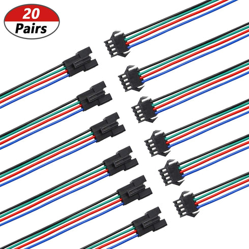 mxuteuk 20 Pairs 22 AWG 4 Pin JST SM Plug Male to Female LED Wire Connector Adapter 150mm for 5050 3528 Strip