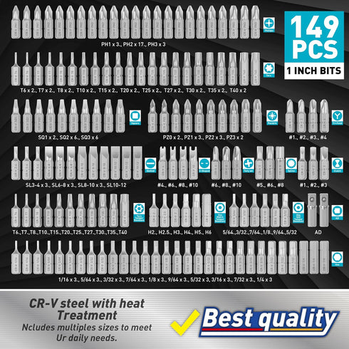 258-Piece Set,Chrome Set, set, Amartisan Ultimate Screwdriver Bit Vanadium Steel Driver Bit Security bit Includes Bits