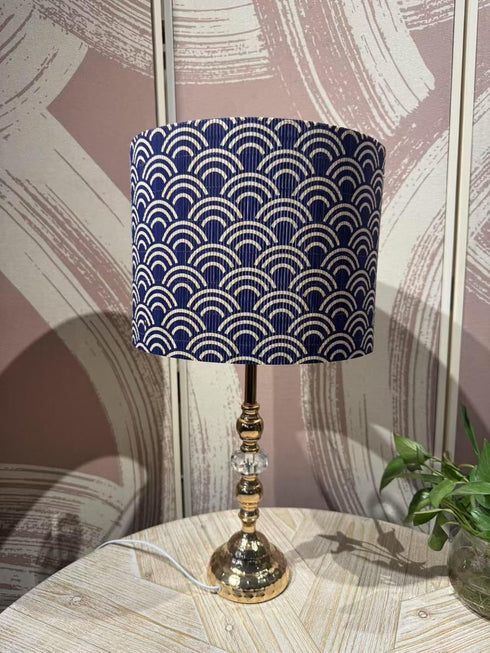 Generic 11.8 9 Inch Modern Bamboo Drum Lamp Shade with Blue Art Deco Pattern, Table and Floor Lamp Shade, x