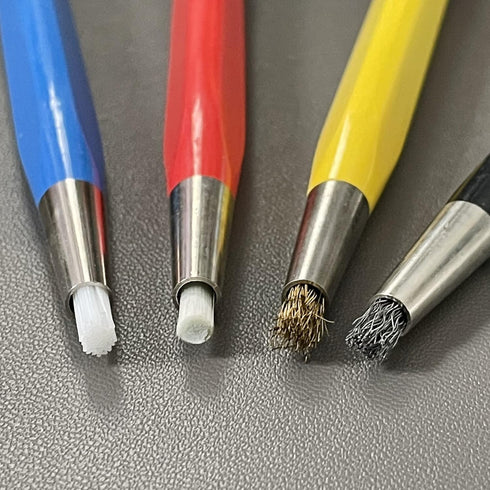 Pixiss Scratch Brush Pen Set, Fiberglass, Steel, Brass, Nylon, 4-Pack for Removing Corrosion and Rust