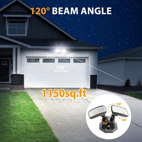 32w 3200LM Lighting,6500K Photocell,IP66 Onforu Dusk to Dawn Outdoor Dual-Head Flood Light Outdoor with Waterproof