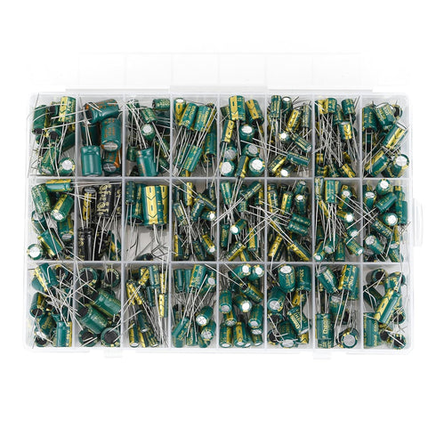 460Pcs 24Value Capacitor Assortment Box Kit, 6.3V-50V DIP 1uF-1500uF High Frequency Aluminum Electrolytic Capacitors