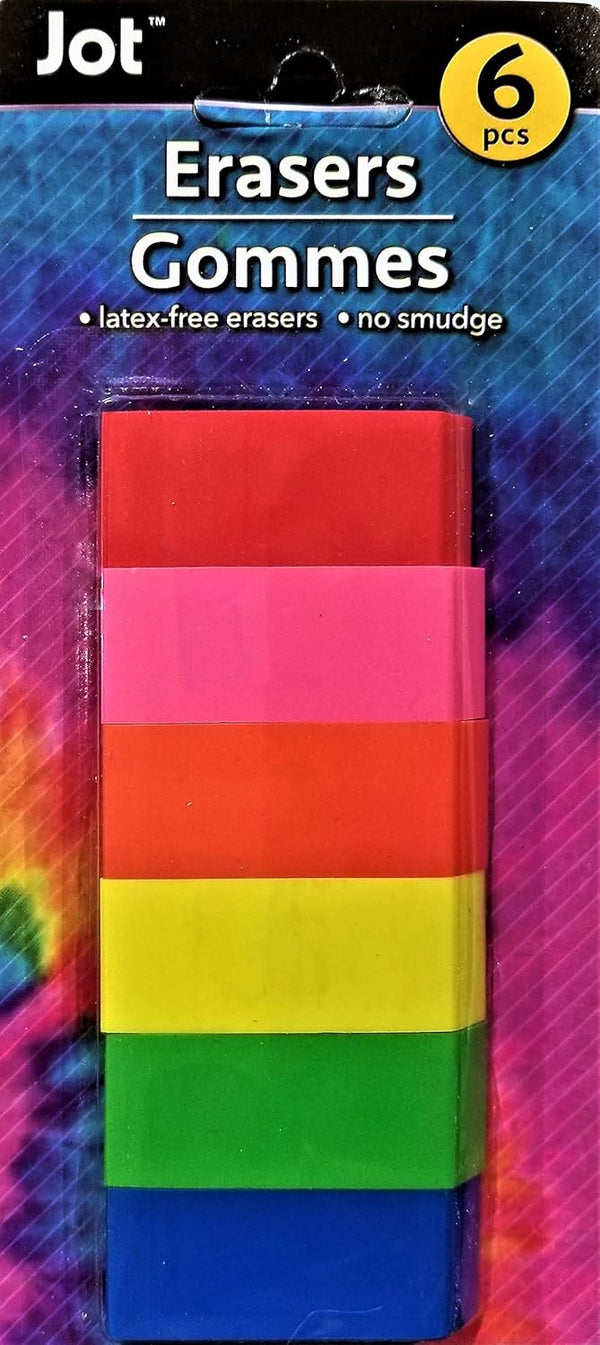Bright Beveled Neon Erasers - 6 Colors