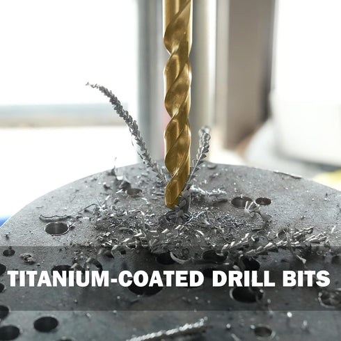230 Pcs Titanium Coated Drill Bit Set, 135° Tip High Speed Steel Twist Drill Kit for Iron, Aluminum, Wood, and Plastic