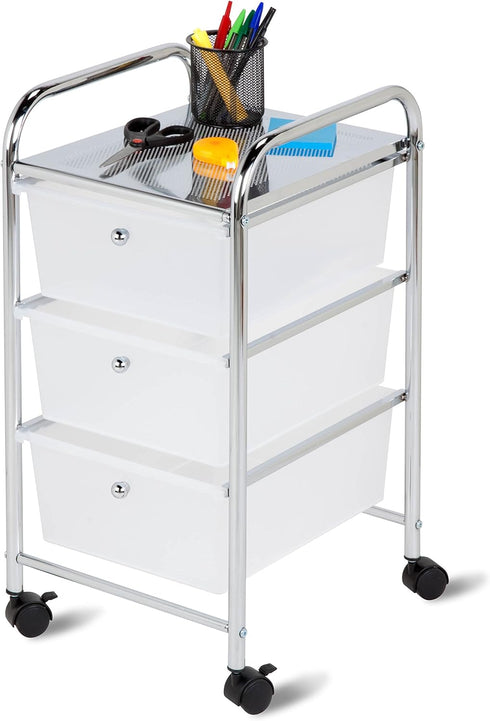 Honey-Can-Do 3-Drawer Plastic Storage Cart on Wheels, Silver