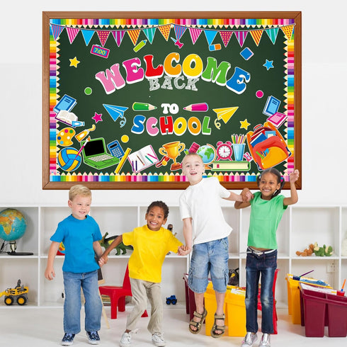 Welcome Back to School Bulletin Board Decorations, First Day Theme Border Set, Pencil Notebook Paper Cutouts