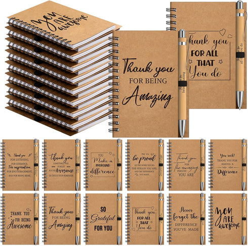 Cholemy Employee Appreciation Gifts, 60 Pcs Inspirational Kraft Notebooks with Bamboo Ballpoint Pens for Coworkers