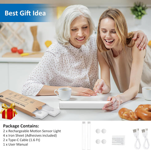 15.9 inch Counter Closet 2-Pack Motion Sensor Under Cabinet Lights, Magnetic Rechargeable Under Light, Wireless Night