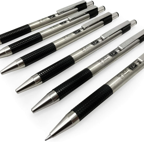 Zebra G-301 Retractable Rollerball Pen - Stainless Steel Barrel - 0.7mm Black Ink - Pack of 6