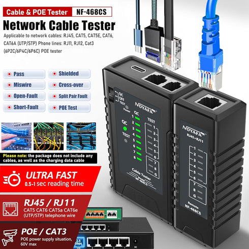 NF-468CS Ethernet Cable Tester, RJ45/RJ11/CAT5/CAT6/CAT5E/CAT6A/CAT7/POE, UTP/STP Continuity Tester, Network Tools