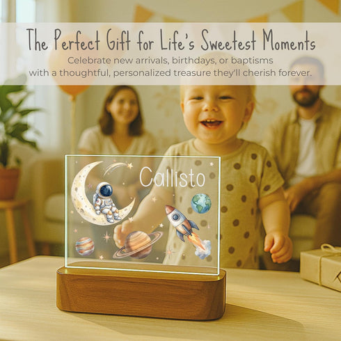 Craft & Clan Space Night Light for Kids | Personalized Baby Night Light for Boys with Rocket, Stars | Custom Name Space