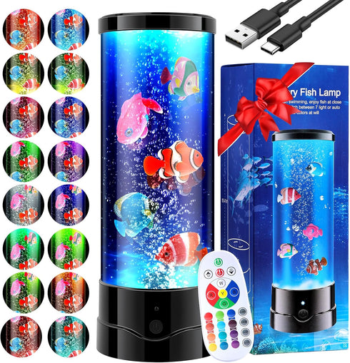 Bubble Aquarium Fish Table Lamp, 16 Color Changing Sensory Night Light with