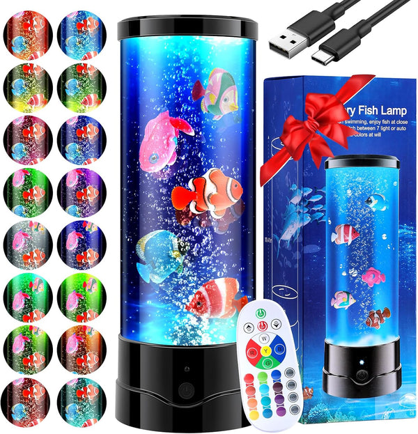Bubble Aquarium Fish Table Lamp, 16 Color Changing Sensory Night Light with