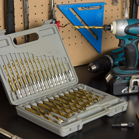 TOOLUXE 10055L Hex Shank Drill Bit Set, 30 Pc, Titanium Coated Metal Bits