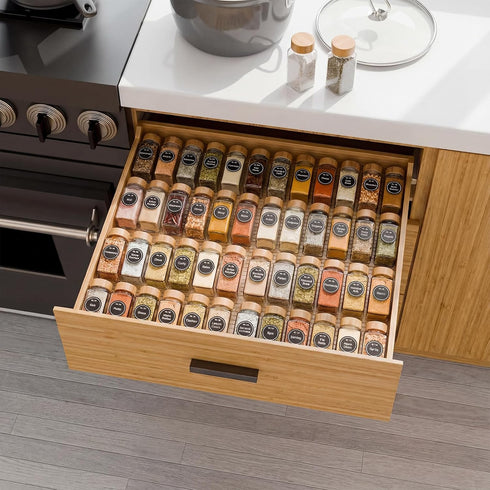 LETGO 4 Pack 11" 22" 4 (4) Adjustable Spice Rack for Drawer- Expandable From to Expandable Spice Drawer Organizer Tiers