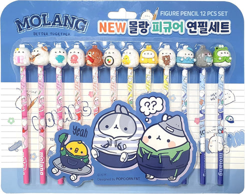 White Rabbit Molang Mini Figure Pencil Set, Korean Stationery 12ea 1 Set Blue from Korean Animation