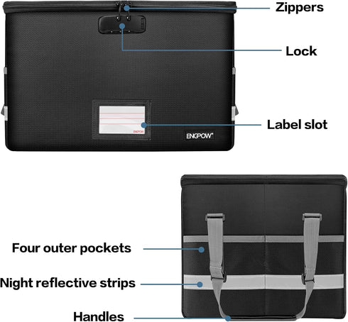ENGPOW Fireproof File Box with Lock, Collapsible Document Storage Organizer, Portable Home Office Safe for Hanging