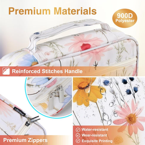 Waterproof Thick Bible Cover Case for Women, Large 11x9x3 inch White Floral Bible Cover with Strap and Zipper Pockets
